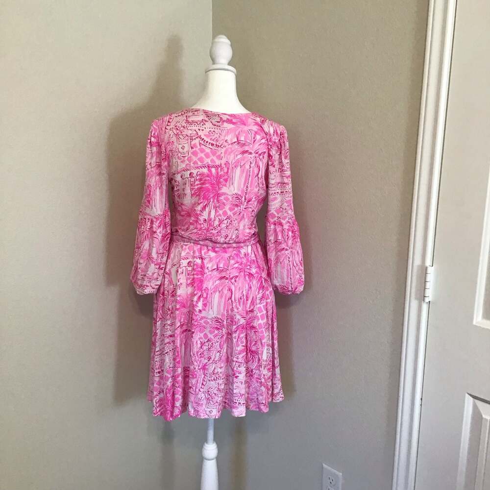 Lilly Pulitzer Chace Faux Wrap Dress Pink Blossom Palm Beach Paradise Medium - Picture 10 of 11